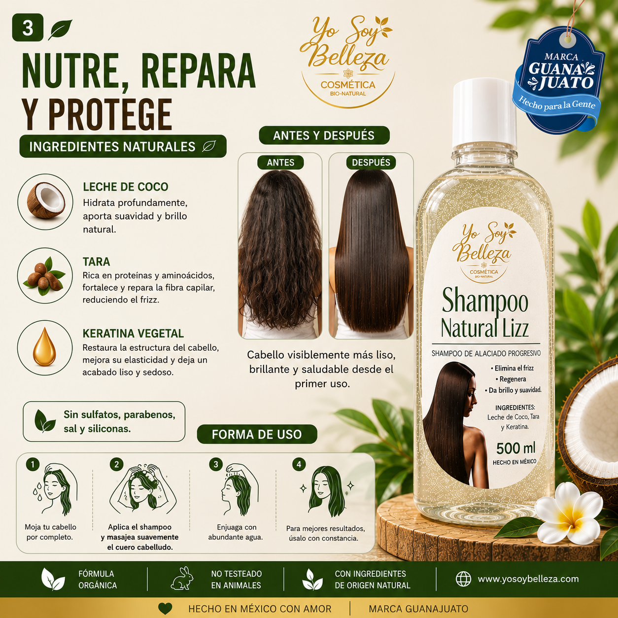 Shampoo Alaciador Natural Lizz 500 ml