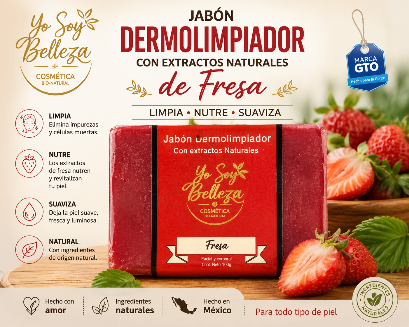 Jabón de fresa dermolimpiador