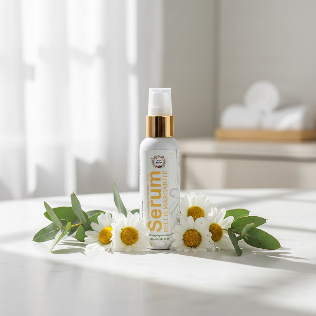 Serum con margaritas en mármol